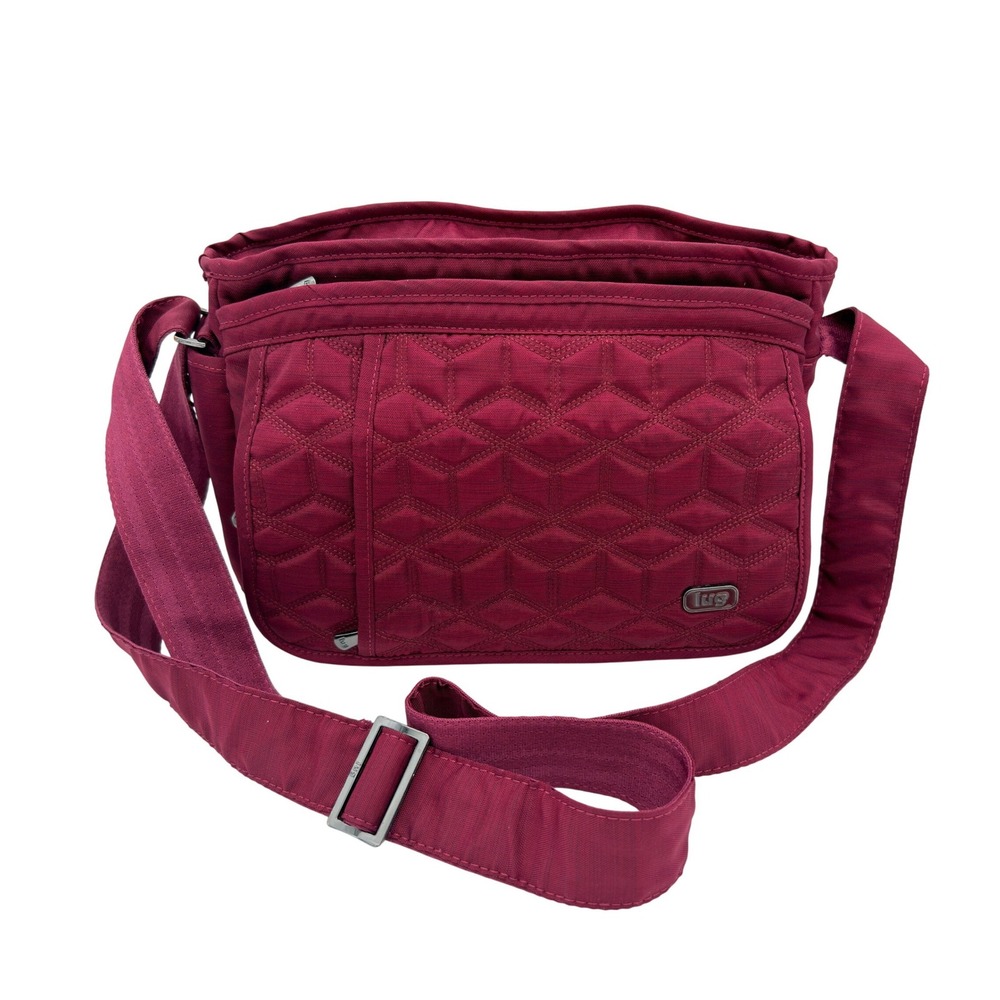 Lug Wings Crossbody Organizer‎ Bag Quilted Nylon Travel Purse Pink Burgundy